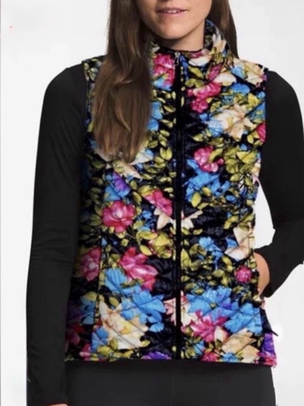 The North Face Thermoball Floral Quilted Puffer Vest - Black Multi